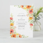 Orange Artistic Blossom Wedding Kaart (Staand voorkant)
