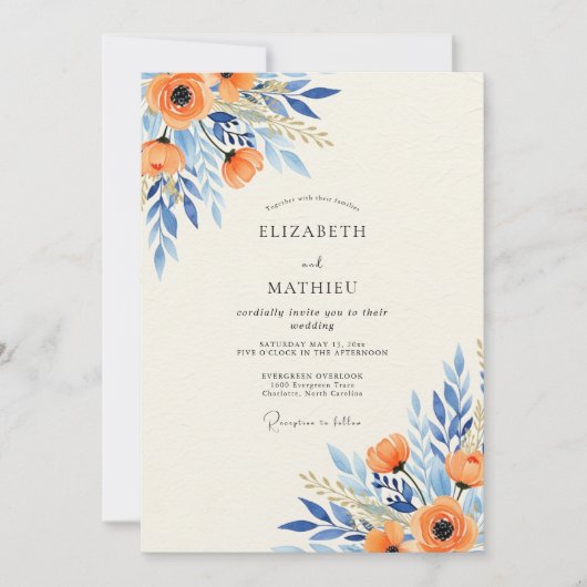 Orange Azure Splendid Botanical Wedding Kaart (Voorkant)