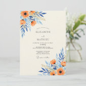 Orange Azure Splendid Botanical Wedding Kaart (Staand voorkant)