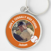 Orange Baseball Player Photo High School Spirit Sleutelhanger (Voorkant)