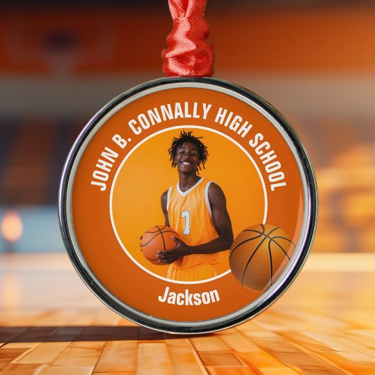 Orange Basketball Player Photo Christmas Metalen Ornament