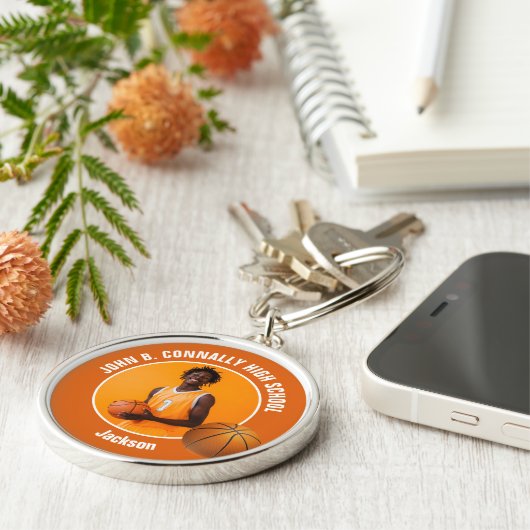 Orange Basketball Player Photo High School Spirit Sleutelhanger (Zijkant)