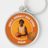 Orange Basketball Player Photo High School Spirit Sleutelhanger (Voorkant)