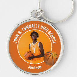 Orange Basketball Player Photo High School Spirit Sleutelhanger