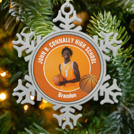 Orange Basketball Player Photo Keepsake Gift Tin Sneeuwvlok Ornament