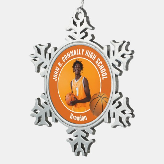 Orange Basketball Player Photo Keepsake Gift Tin Sneeuwvlok Ornament (Rechts)
