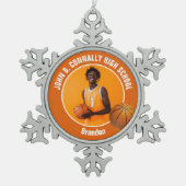 Orange Basketball Player Photo Keepsake Gift Tin Sneeuwvlok Ornament (Voorkant)