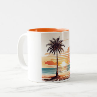 Orange Beach Sketch Mug - Vibrant Coastal Charm Tweekleurige Koffiemok