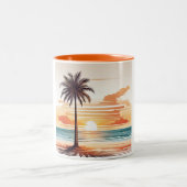 Orange Beach Sketch Mug - Vibrant Coastal Charm Tweekleurige Koffiemok (Center)