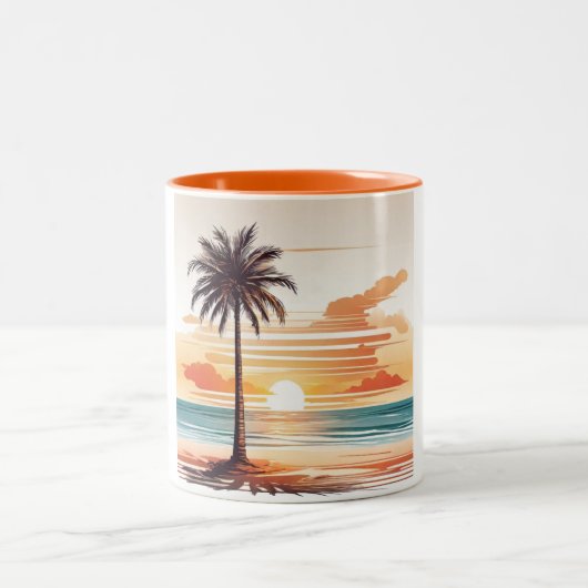 Orange Beach Sketch Mug - Vibrant Coastal Charm Tweekleurige Koffiemok (Center)