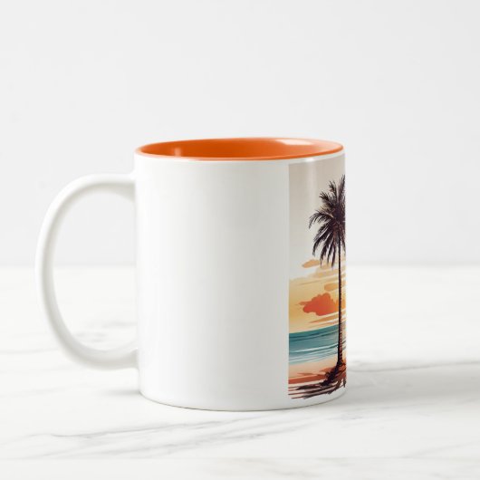 Orange Beach Sketch Mug - Vibrant Coastal Charm Tweekleurige Koffiemok (Links)
