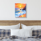 Orange Beach Sunset | Coastal Painting Canvas Afdruk (Insitu (Slaapkamer))