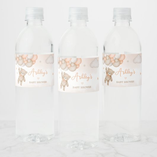 Orange Bear Balloons Baby Shower Waterfles Etiket (Flessen)