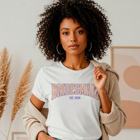 Orange + Beige Stripe Navy BRIDESMAID Bachelorette T-shirt