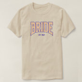 Orange + Beige Stripe Navy Varsity BRIDE T-shirt (Design voorkant)