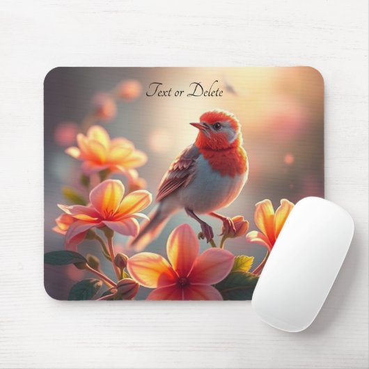 Orange Bird Floral Mousepad Muismat (Met muis)