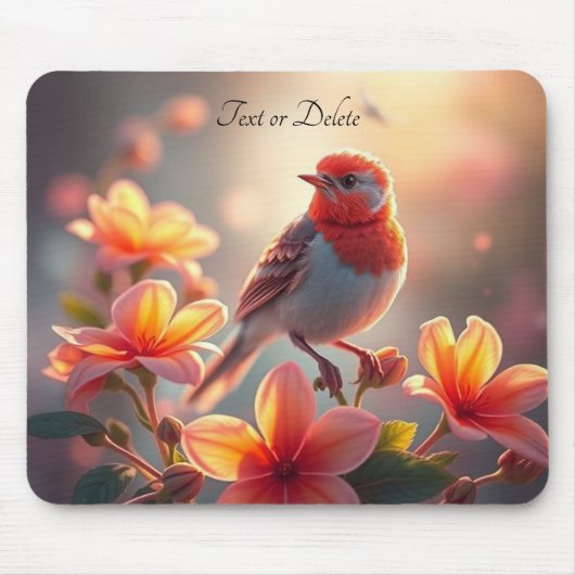 Orange Bird Floral Mousepad Muismat (Voorkant)