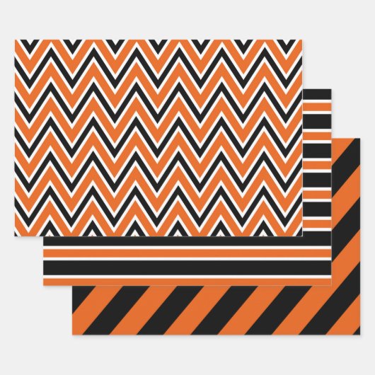 Orange, Black, and White Chevron & Stripe Patterns Inpakpapier Vel (Set)