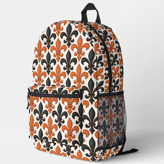 Orange Black Baroque Fleur-de-lis Pattern Design  Bedrukte Rugzak