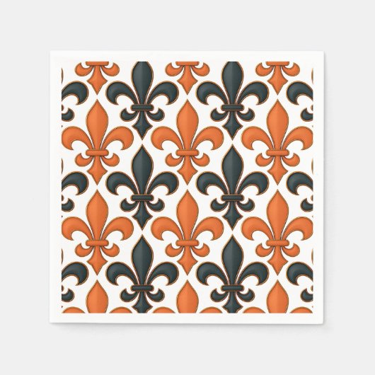 Orange Black Baroque Fleur-de-lis Pattern Design  Servet (Voorkant)