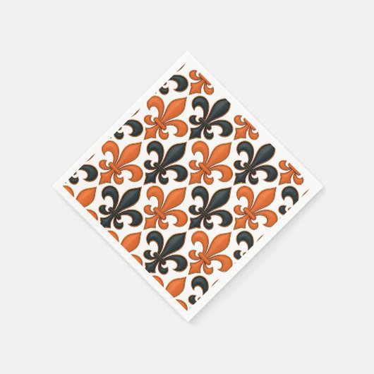 Orange Black Baroque Fleur-de-lis Pattern Design  Servet (Hoek)