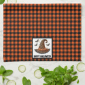 Orange & Black Gingham Halloween Witch Hat & Bats Theedoek (Gevouwen)