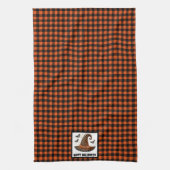 Orange & Black Gingham Halloween Witch Hat & Bats Theedoek (Verticaal)