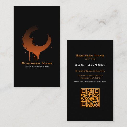 Orange & Black Gradient Swirl • Custom Editable Visitekaartje (Voorkant / Achterkant)