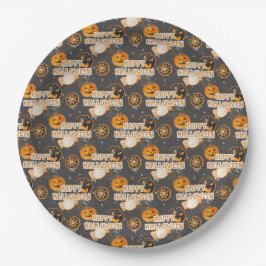 ORANGE BLACK GRAY HAPPY HALLOWEEN PUMPKINS PAPIEREN BORDJE