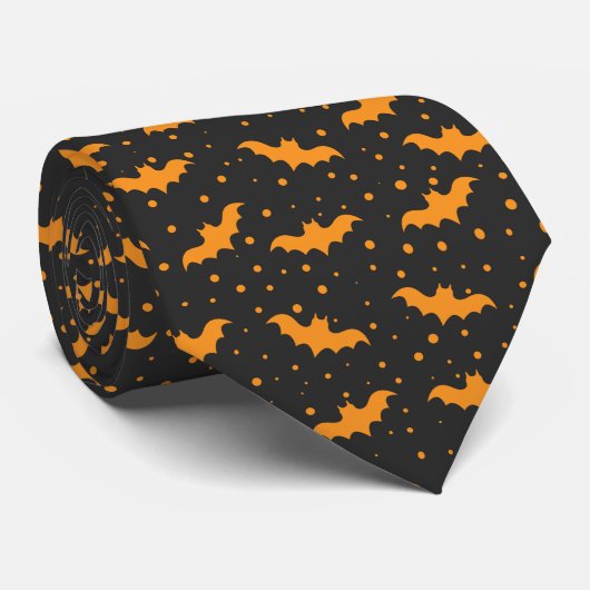 Orange black Halloween bat pattern Stropdas (Opgerold)