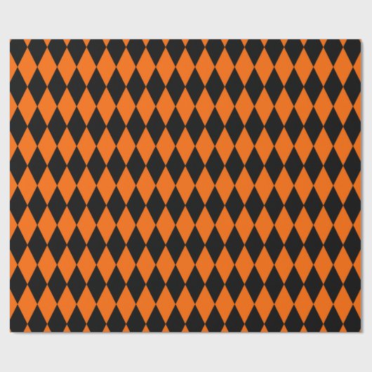 Orange Black Harlequin Diamonds Checkers Design  Cadeaupapier (Vlak)