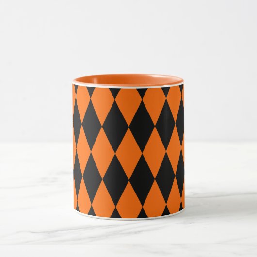 Orange Black Harlequin Diamonds Checkers Design  Mok (Midden)