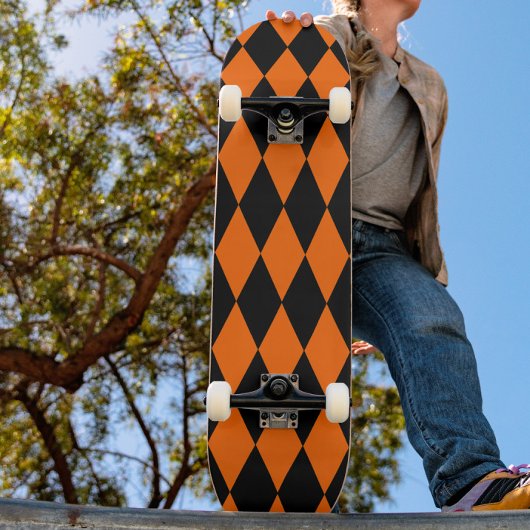 Orange Black Harlequin Diamonds Checkers Design  Persoonlijk Skateboard