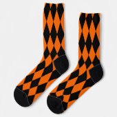 Orange Black Harlequin Diamonds Checkers Design Sokken (Links)