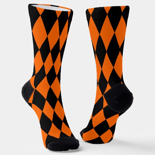Orange Black Harlequin Diamonds Checkers Design Sokken