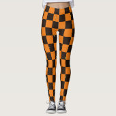 Orange & Black Plaid Halloween Leggings With Stars (Voorkant)
