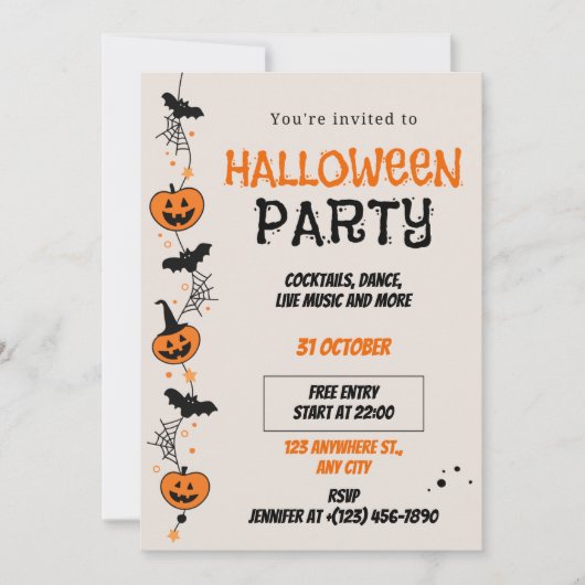 Orange Black Playful Halloween Party Invitation Kaart (Voorkant)