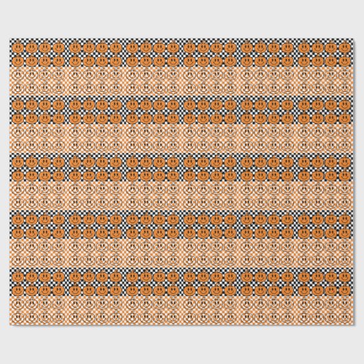 Orange Black Retro Rad Pumpkin Checkered Halloween Cadeaupapier (Vlak)
