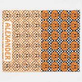 Orange Black Retro Rad Pumpkin Checkered Halloween Fleece Deken (Voorkant (Horizontaal))