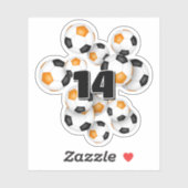 orange black soccer balls sticker w jersey number (Vel)