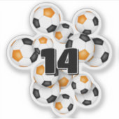 orange black soccer balls sticker w jersey number (Voorkant)
