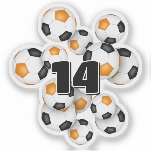 orange black soccer balls sticker w jersey number (Voorkant)