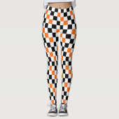Orange Black White Checkered Pattern Design  Leggings (Voorkant)