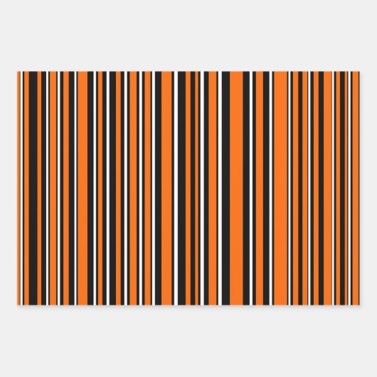 Orange, Black & White Trendy Stripes & Polka Dots Inpakpapier Vel (Voorkant)