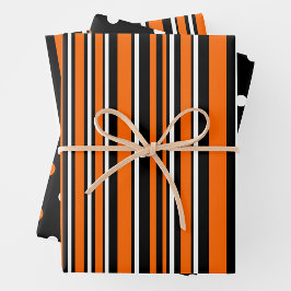 Orange, Black & White Trendy Stripes & Polka Dots Inpakpapier Vel