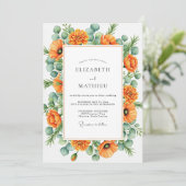 Orange Blissful Botanical Wedding Kaart (Staand voorkant)