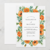 Orange Blissful Botanical Wedding Kaart (Voorkant / Achterkant)