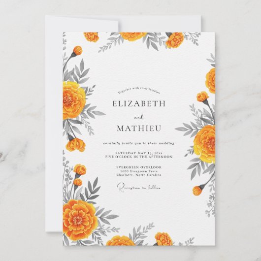 Orange Bloom Whimsy Wedding Kaart (Voorkant)