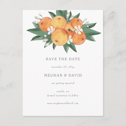 Orange Blossoms Citrus Botanical Save the Date Aankondigingskaart (Voorkant)