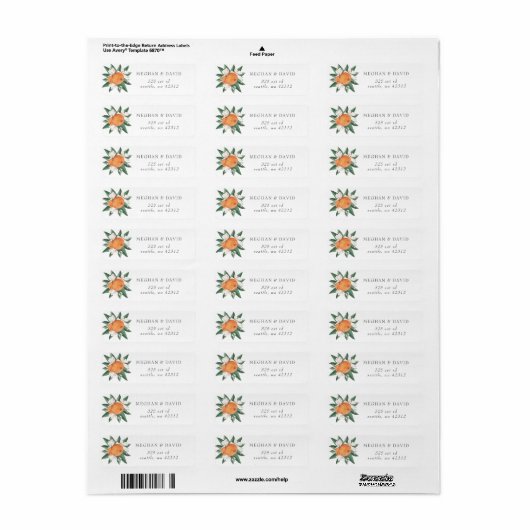 Orange Blossoms Citrus Botanical Wedding Etiket (Full Sheet)